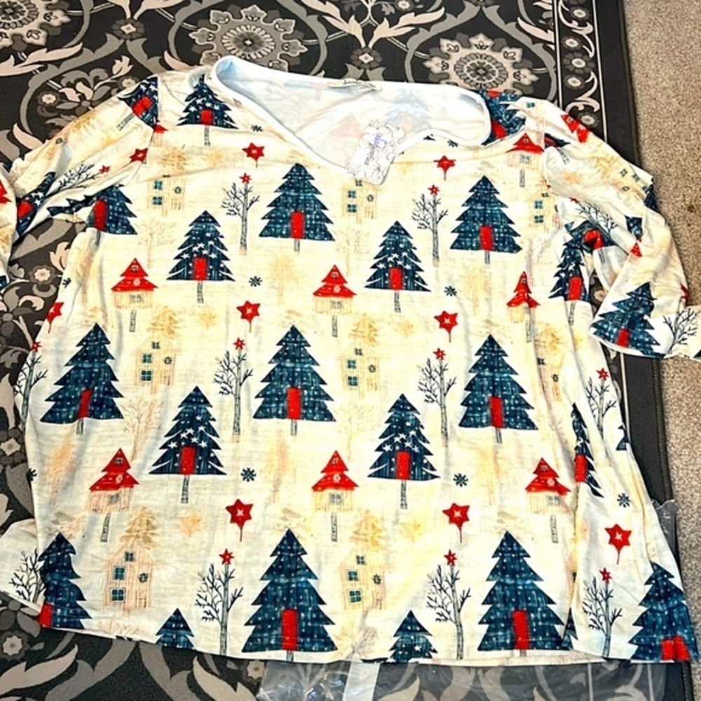 SAKURAFINA 3X women’s Christmas tree top blouse new